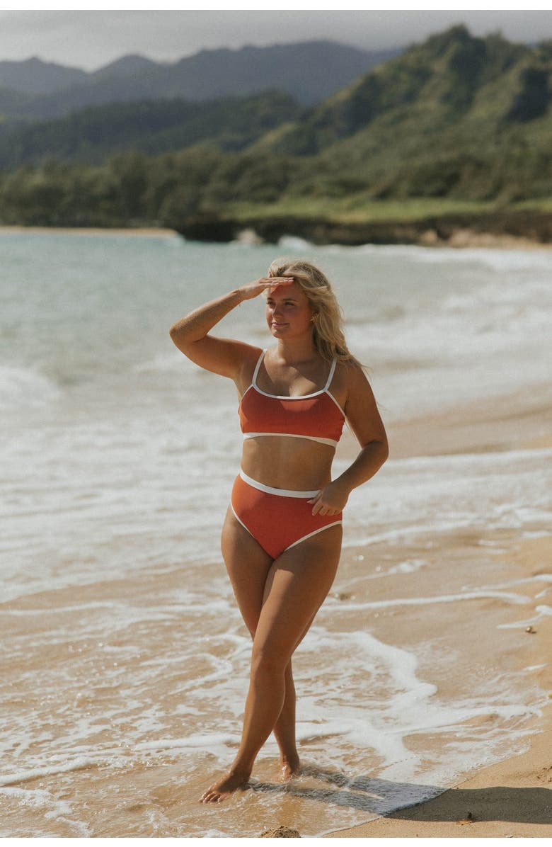 Geode Swimwear Coral High Waisted Bottoms, Alternate, color, Coral