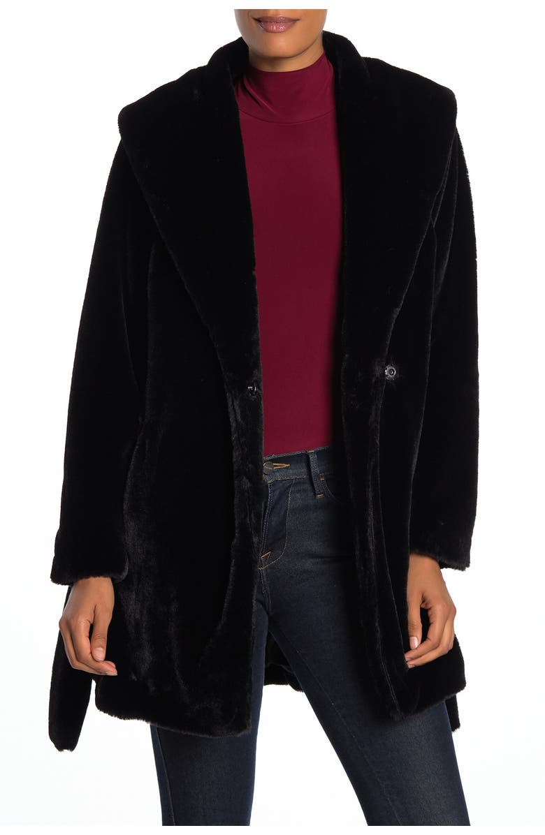 Trina Turk Peggy Front Wrap Faux Fur Coat, Main, color, 
