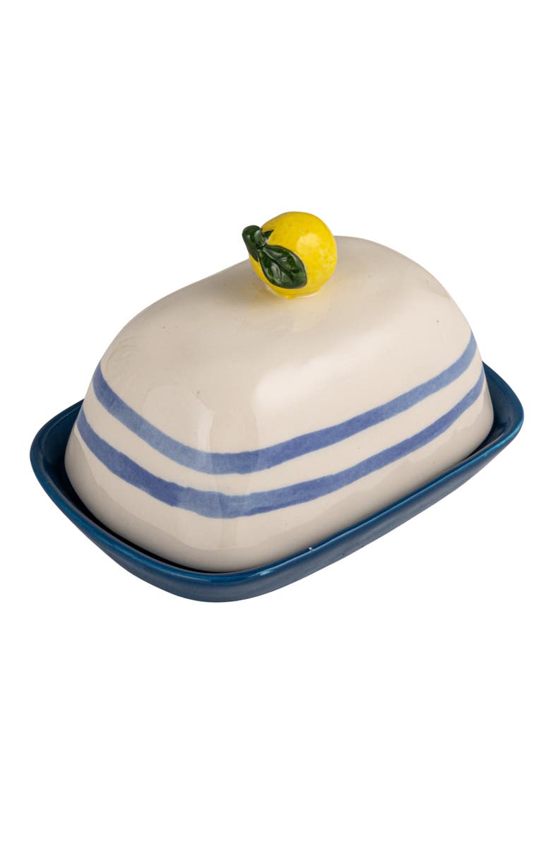 Storied Home Butter Dish with Lemon Shaped Handle, Main, color, White