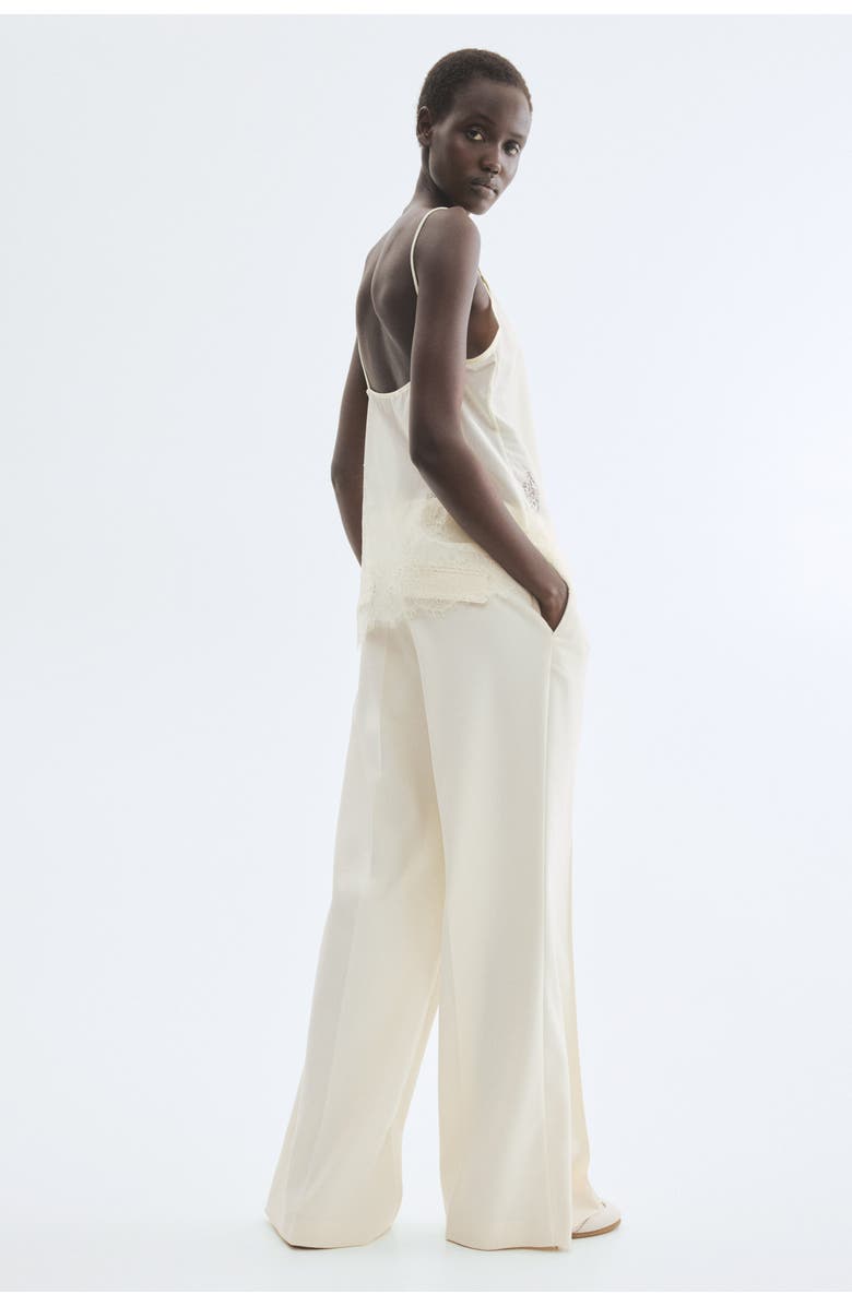 H&M Flared Belted Trousers, Alternate, color, Cream