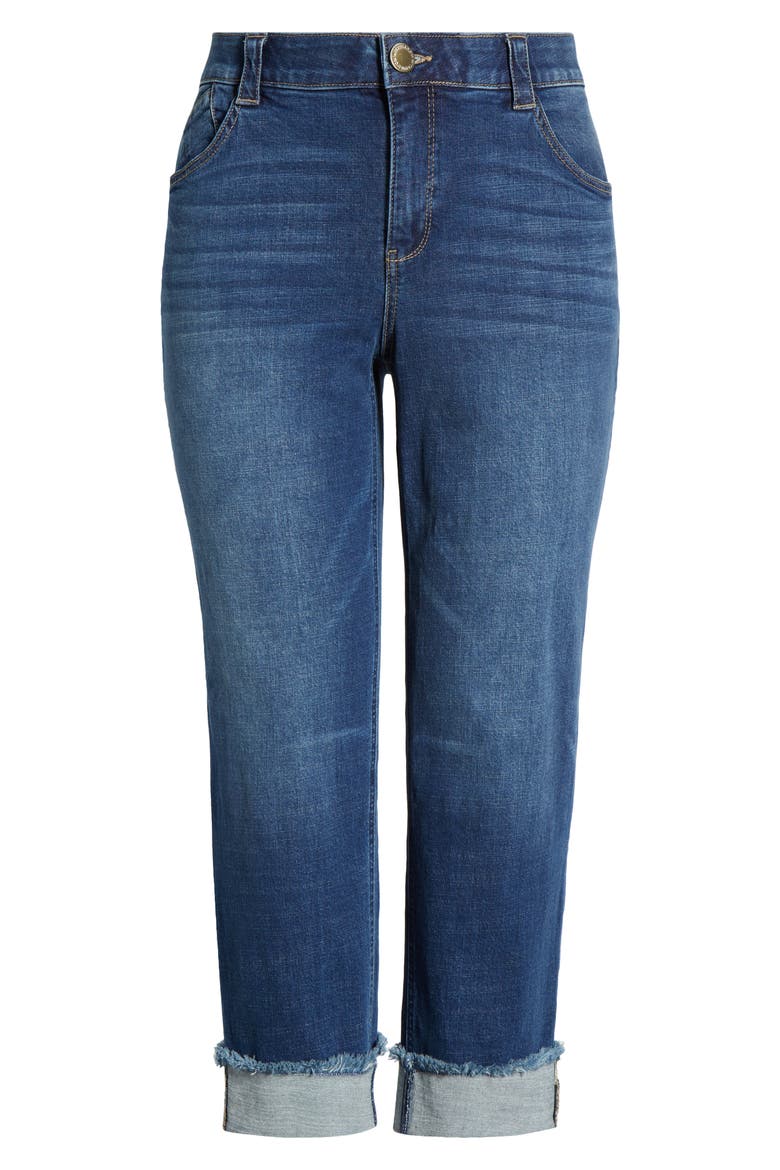 High Waist Frayed Cuff Hem Straight Leg Jeans, Alternate, color, BLUE