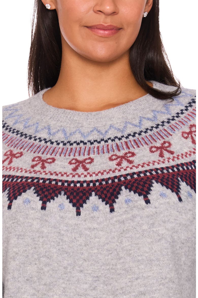 Fair Isle Ribbon Detail Crewneck Sweater, Alternate, color, LIGHT HEATHER GREY