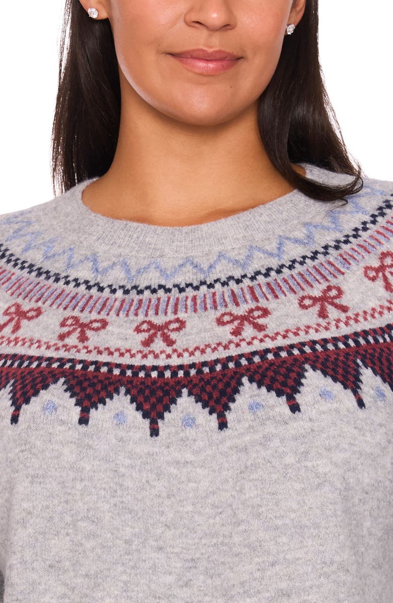 CeCe Fair Isle Ribbon Detail Crewneck Sweater, Alternate, color, Light Heather Grey