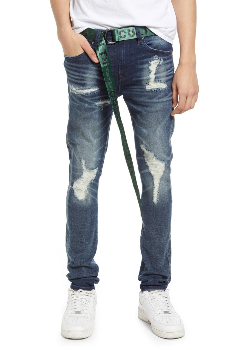 Punk Belted Super Skinny Jeans, Main, color, NASH