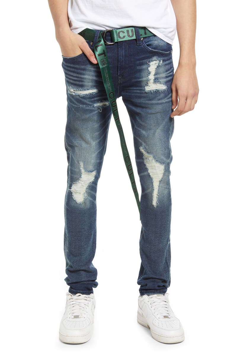 Cult of Individuality Punk Belted Super Skinny Jeans, Main, color,