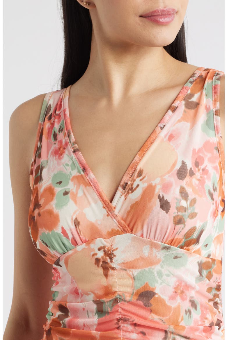 Floral Ruched Mesh Maxi Dress, Alternate, color, BLUSH