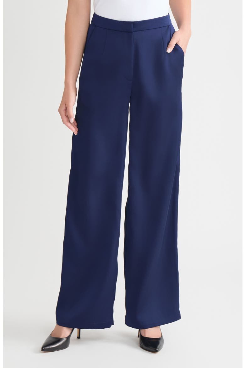 x Lani Lynn Crêpe de Chine Wide Leg Pants, Main, color, MOONLIT NAVY