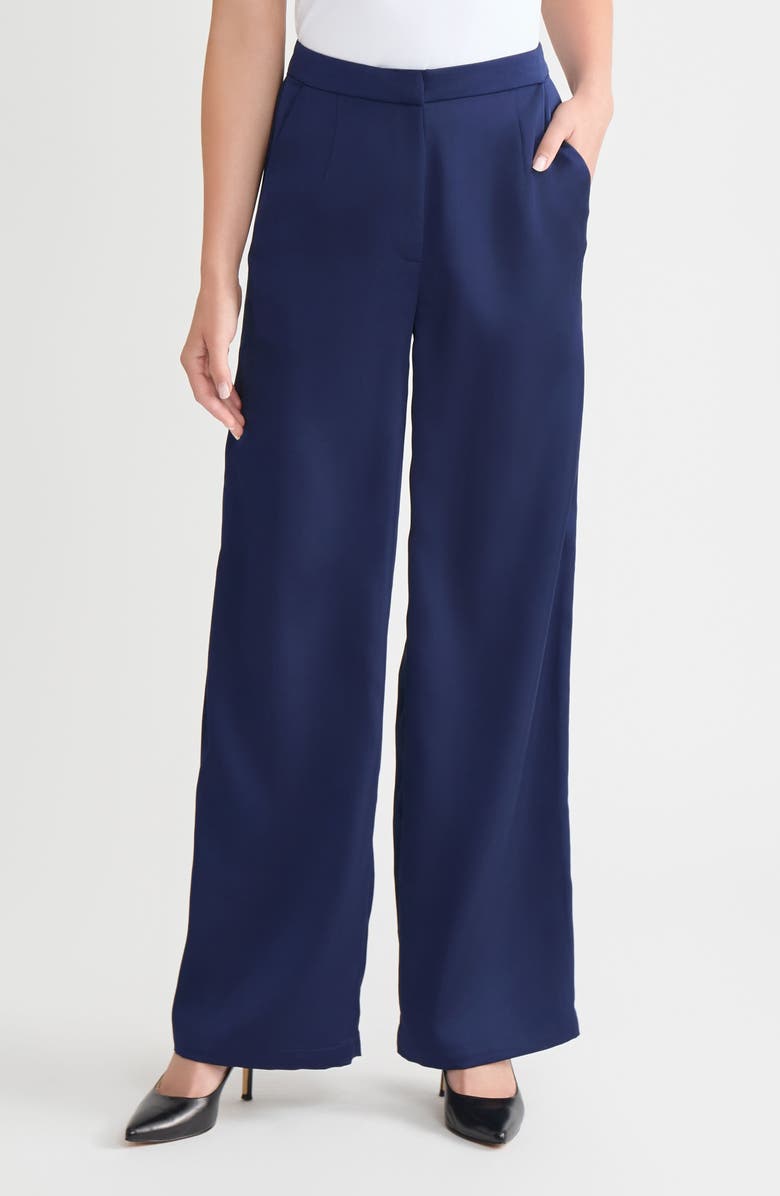 Misook x Lani Lynn Crêpe de Chine Wide Leg Pants, Main, color, Moonlit Navy