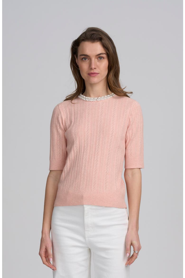 Fine Gauge Embellished Neck Top, Main, color, PALE PINK