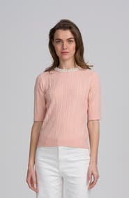 ELLE Collection Fine Gauge Embellished Neck Top
