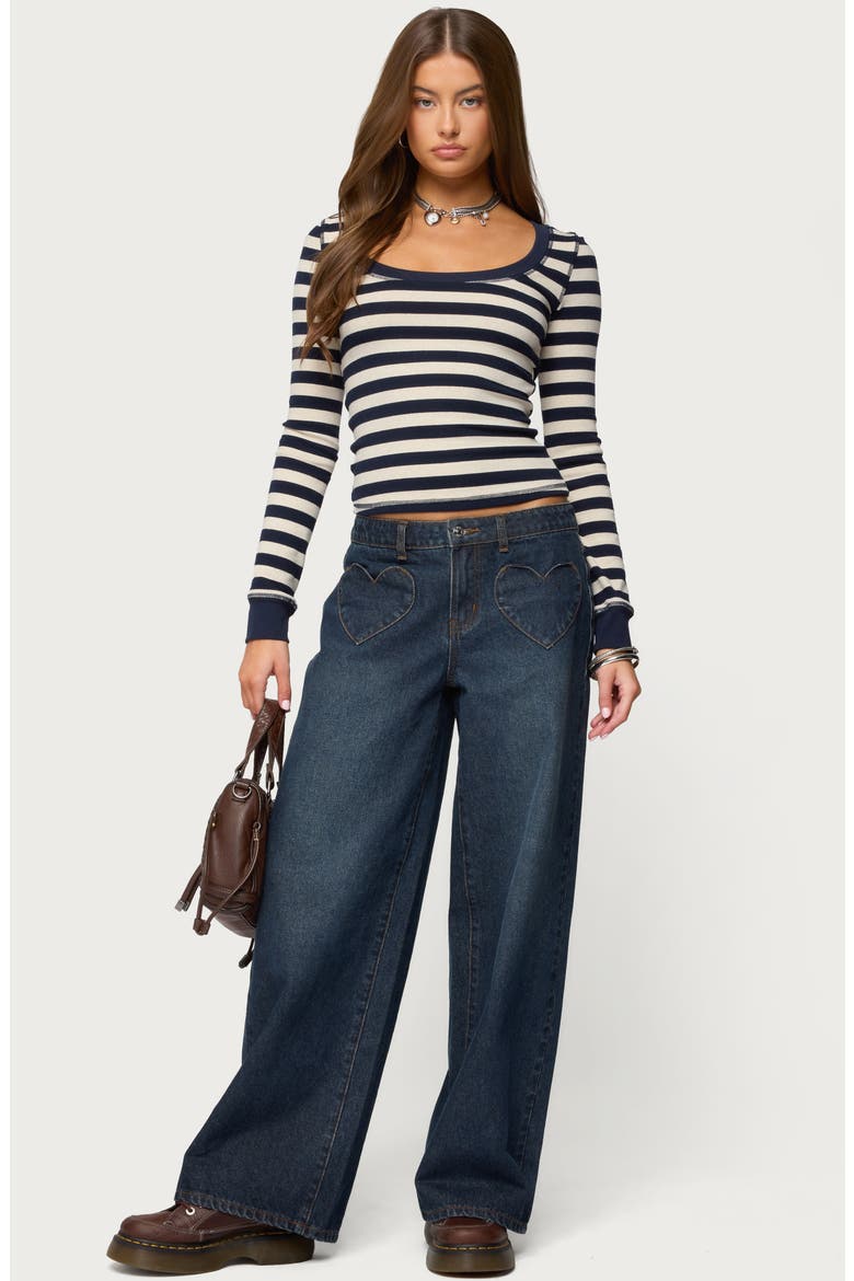 Heart Pocket Low Rise Wide Leg Jeans, Alternate, color, DARK-BLUE