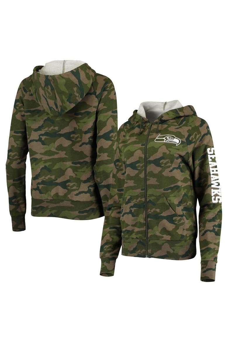 Women's New Era Camo Seattle Seahawks Raglan Full-Zip Hoodie, Main, color, Camo