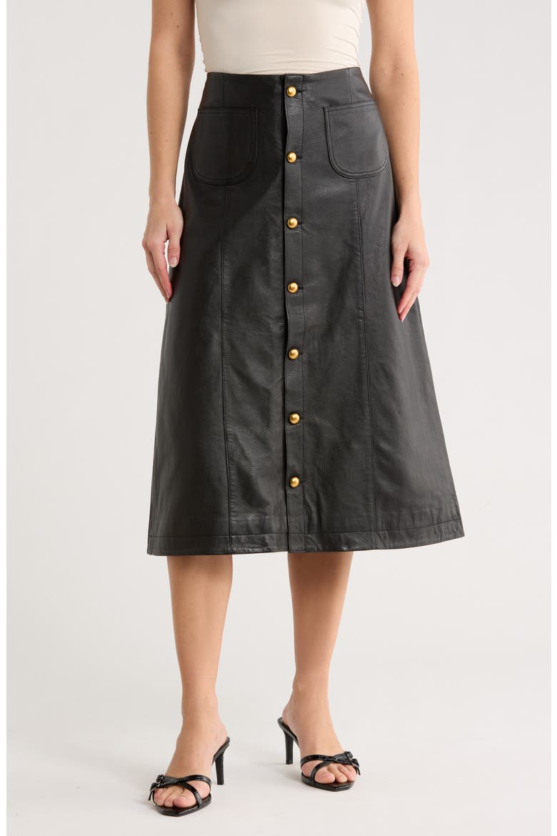 Button-Through Leather Skirt, Main, color, OBSIDIAN