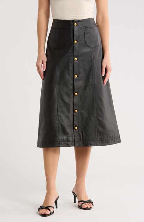 DL1961 Button-Through Leather Skirt