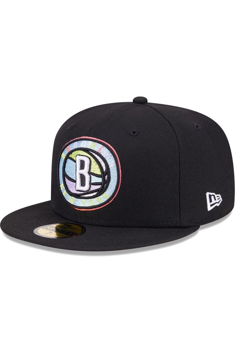 Men's New Era Black Brooklyn Nets Color Pack 59FIFTY Fitted Hat, Alternate, color, Black