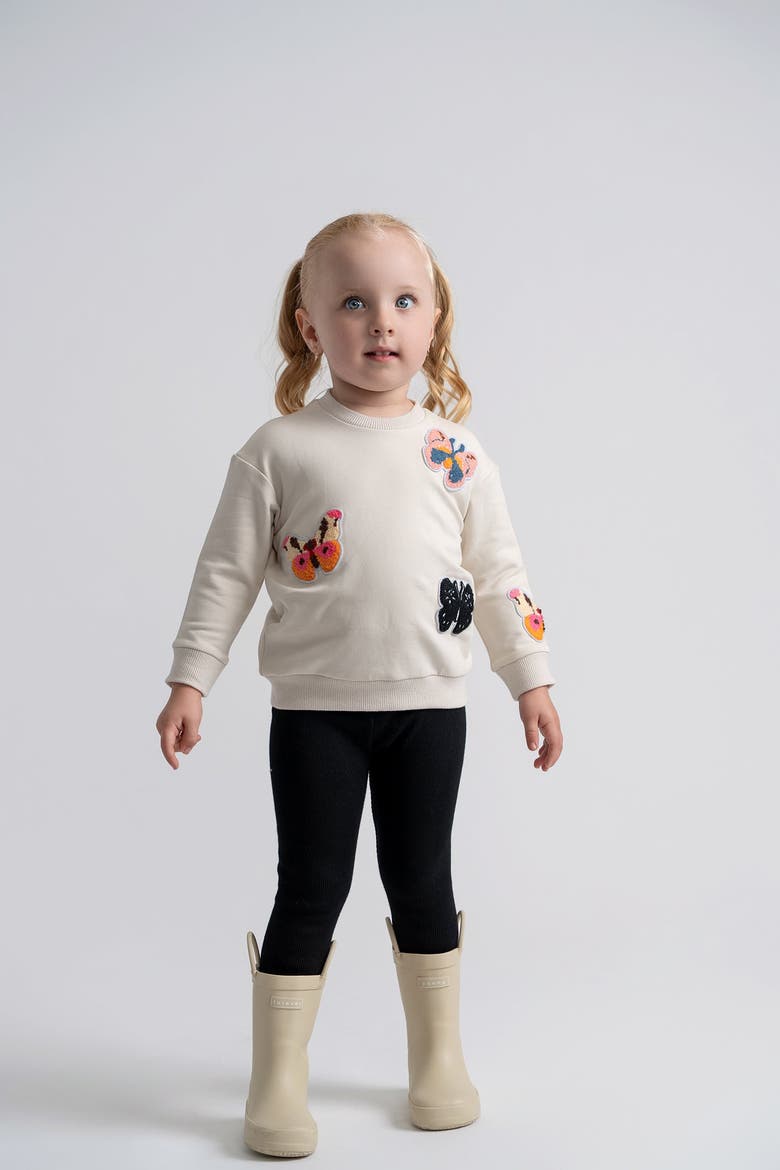 Butterfly Hook Stitch Set French Fleece Top and Leggings Set, Alternate, color, Denim