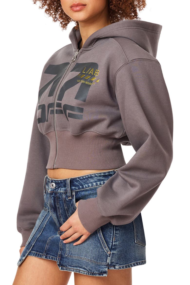 Graphic Cropped Full Zip Hoodie, Alternate, color, DARK GULL GRAY