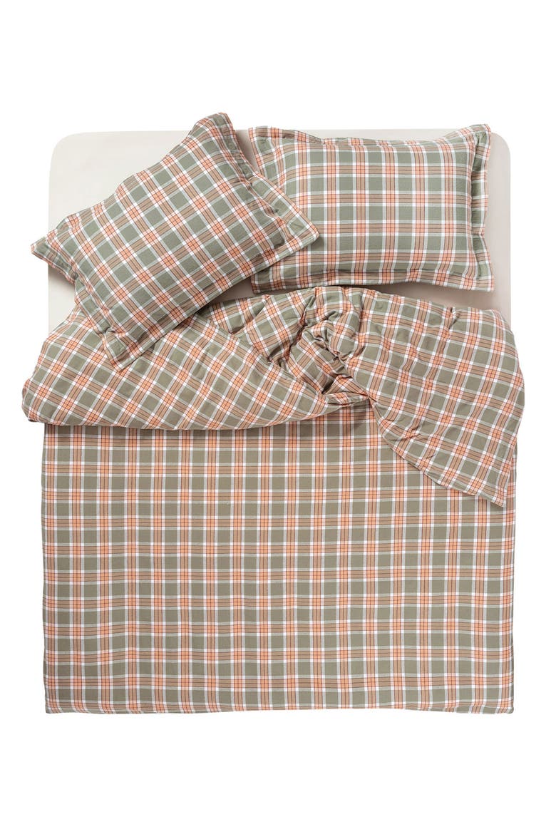 Viseu Portuguese Flannel Checked Cotton King Duvet Set, Alternate, color, Green