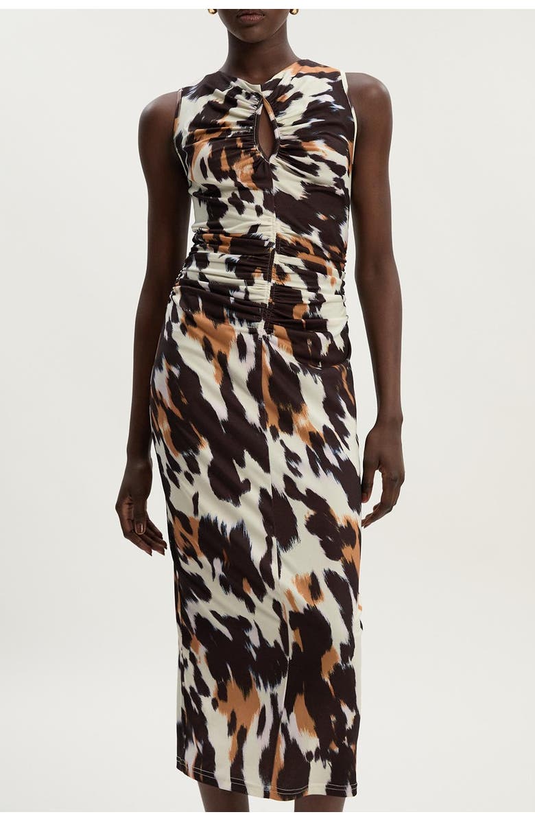Karen Millen Cut Out Neck Midi Dress, Alternate, color, Animal