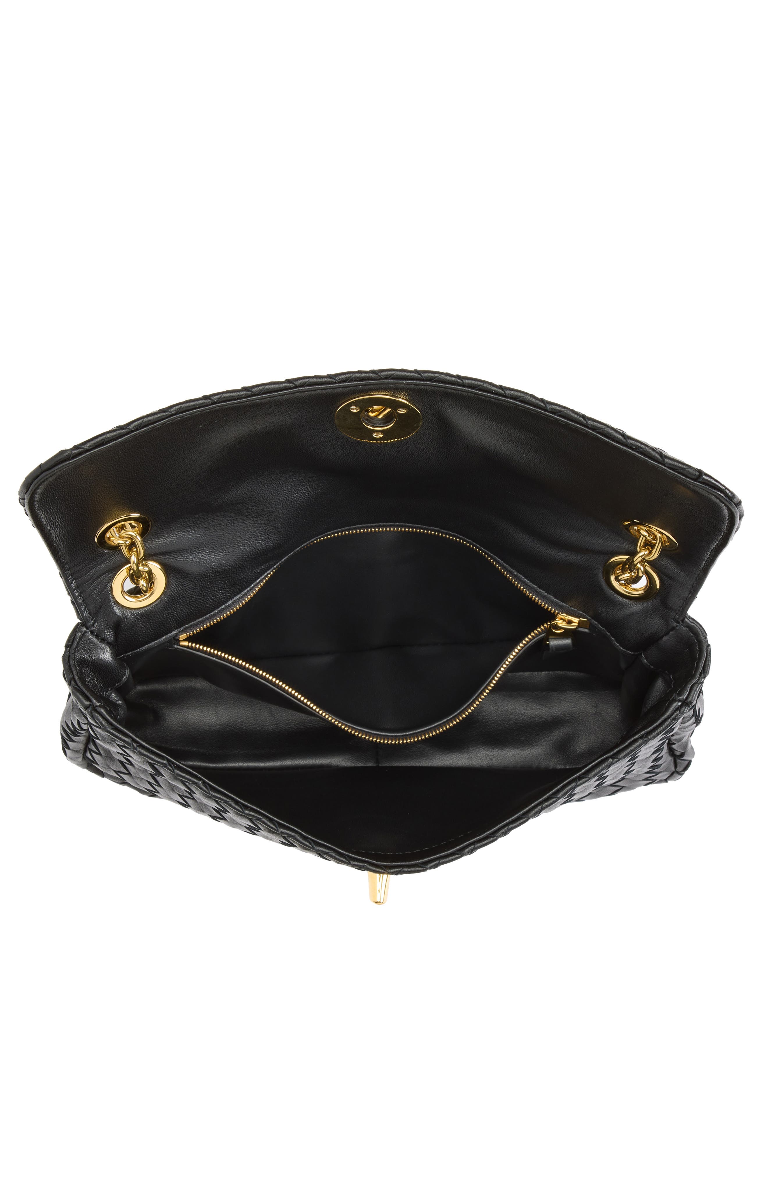 Small Madison Intrecciato Leather Shoulder Bag, Alternate, color, 1019 BLACK-M BRASS