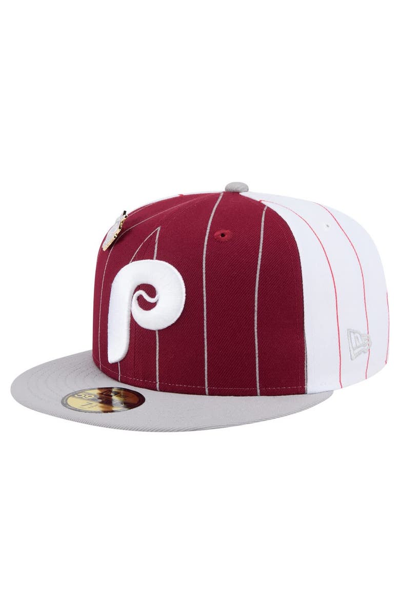 New Era Men's New Era  Dark Red Philadelphia Phillies Pinstripe 59FIFTY Fitted Hat, Alternate, color, 