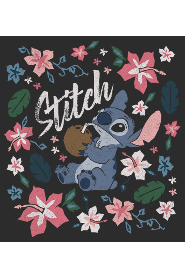 Women's Lilo & Stitch Flowers and a Coconut  Graphic T-Shirt, Alternate, color, Black