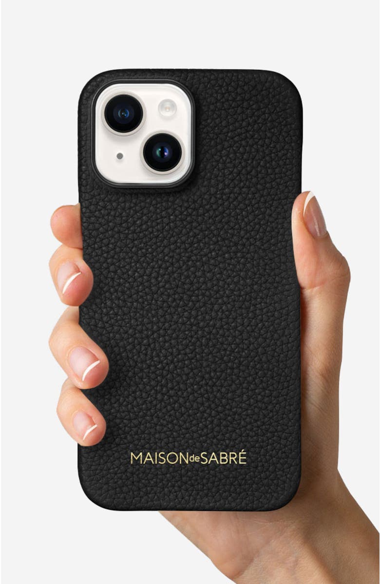 MAISON de SABRÉ Leather Phone Case, Alternate, color, Black Caviar