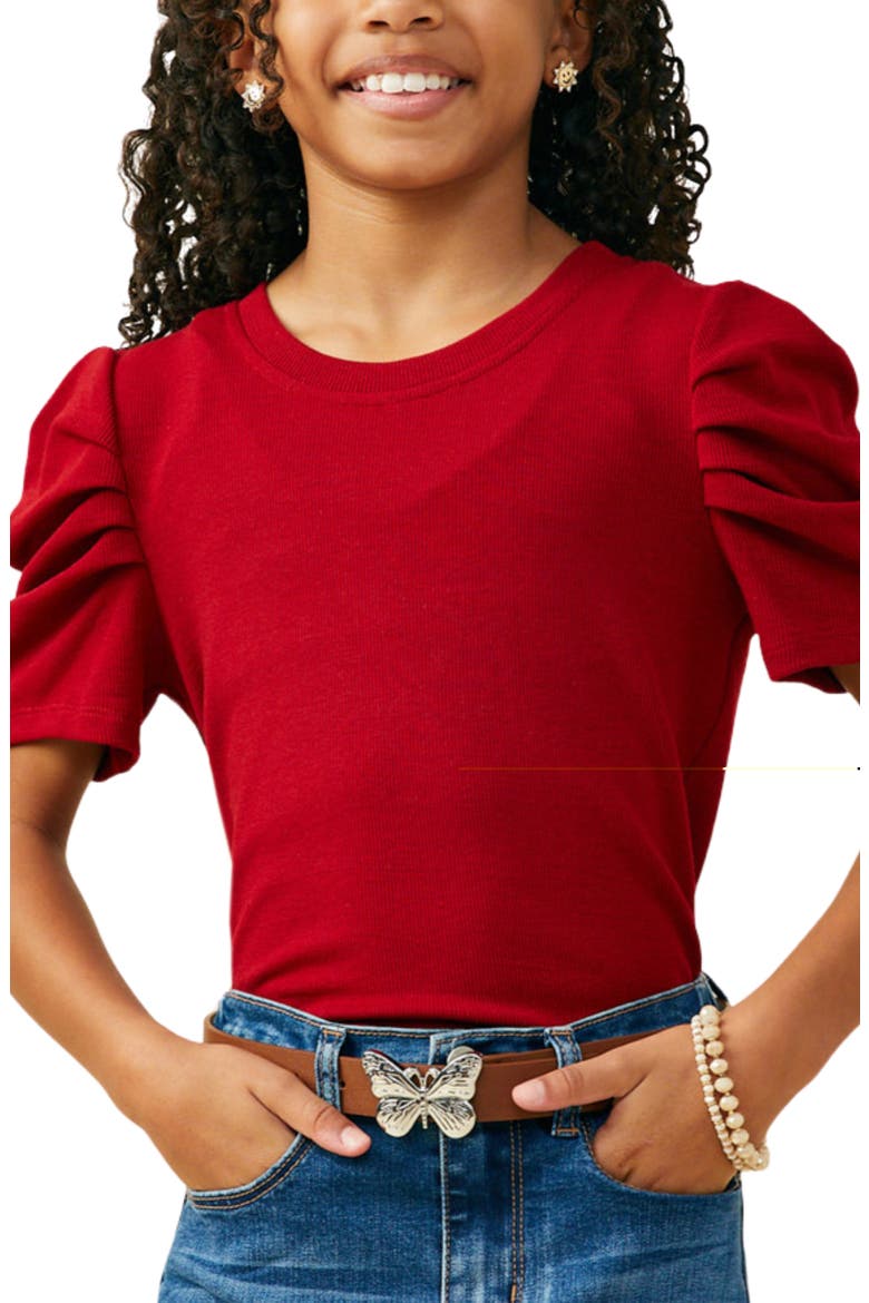 Kids' Rib Knit Puff Sleeve Top, Alternate, color, RED