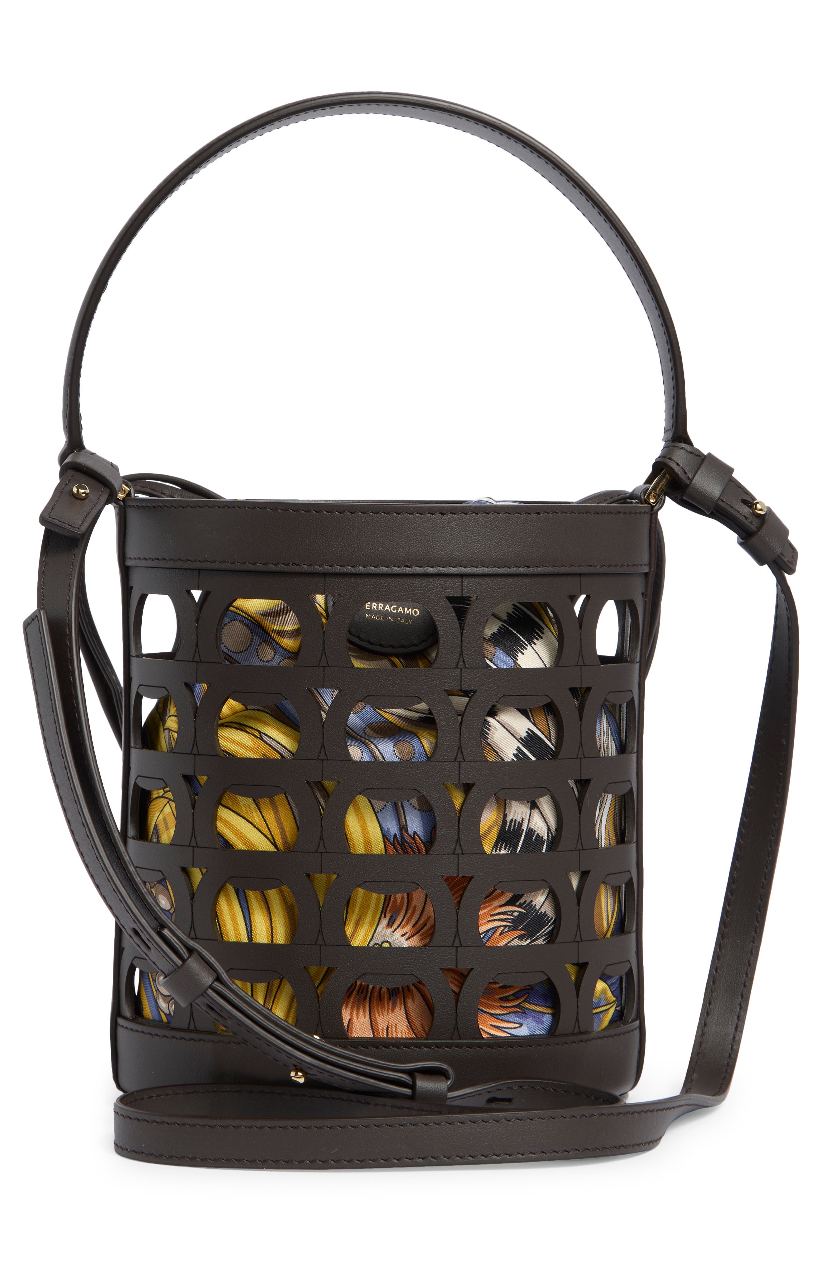 FERRAGAMO Gancio Leather Bucket Bag, Alternate, color, Testa Di Moro