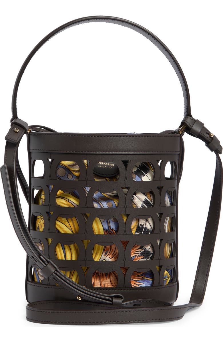 FERRAGAMO Gancio Leather Bucket Bag, Alternate, color, Testa Di Moro