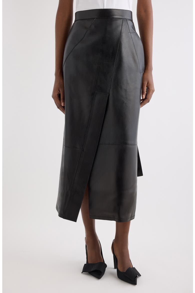 Asymmetrical Leather Midi Skirt, Main, color, BLACK