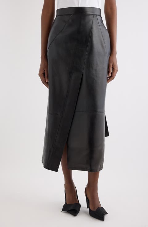 Asymmetrical Leather Midi Skirt