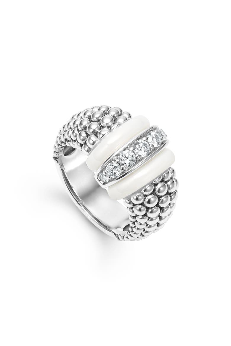 Black Caviar White Ceramic Diamond Ring, Alternate, color, WHITE