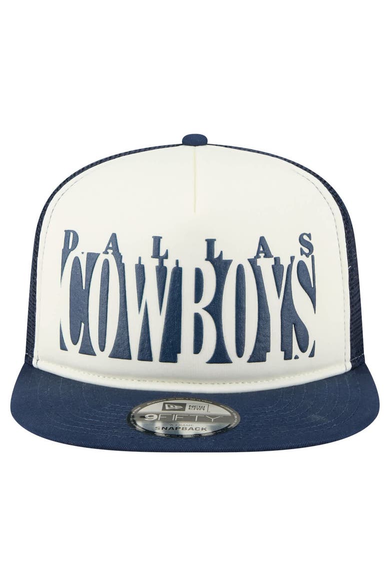 Men's New Era Cream/Navy Dallas Cowboys Cutout A-Frame 9FIFTY Snapback Hat, Alternate, color, Cream