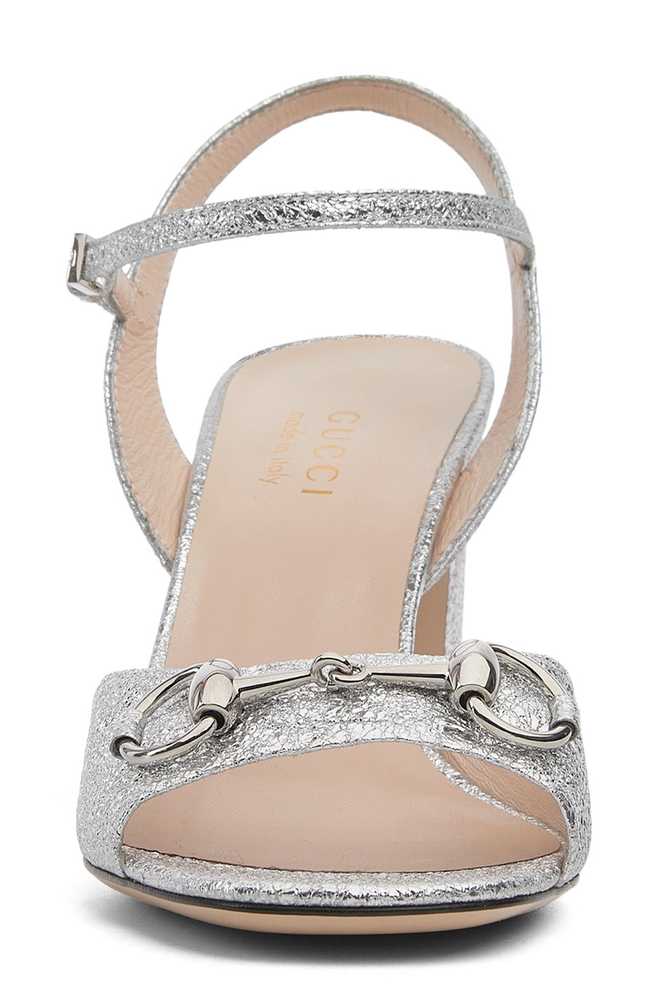 Gucci Lady Horsebit Metallic Ankle Strap Sandal, Alternate, color, 040 Argento