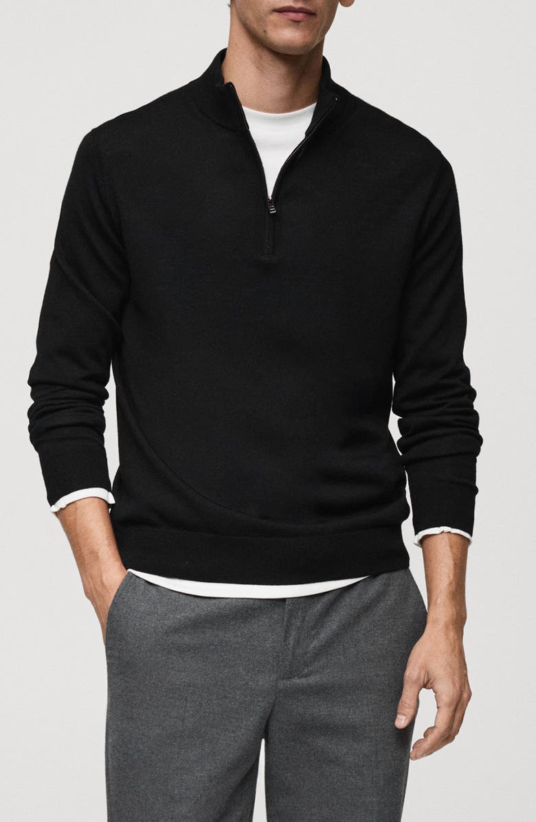 MANGO Wool Quarter Zip Sweater, Main, color,