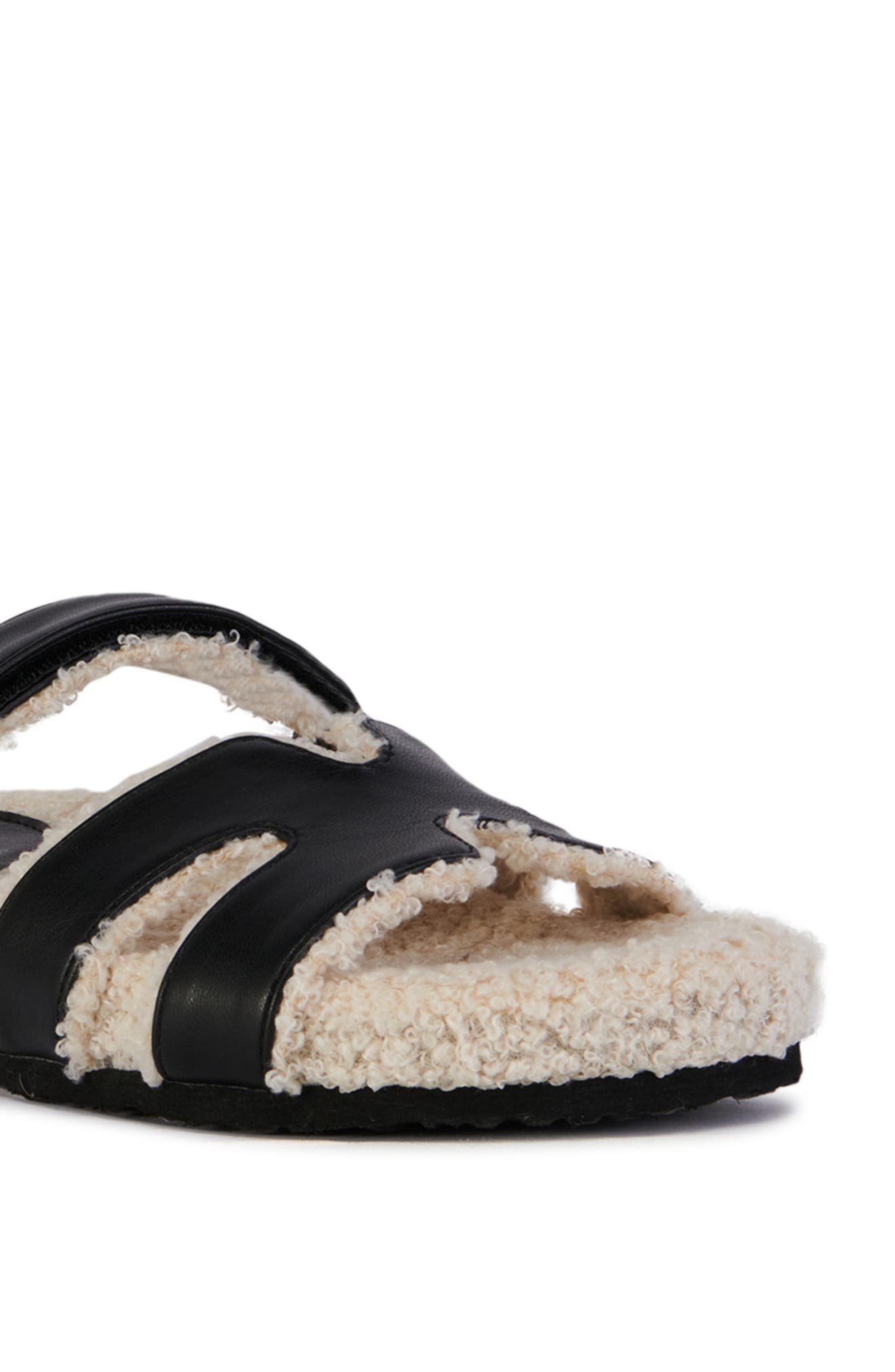 AZALEA WANG Dovey Faux Shearling Slide Sandal, Alternate, color, Black