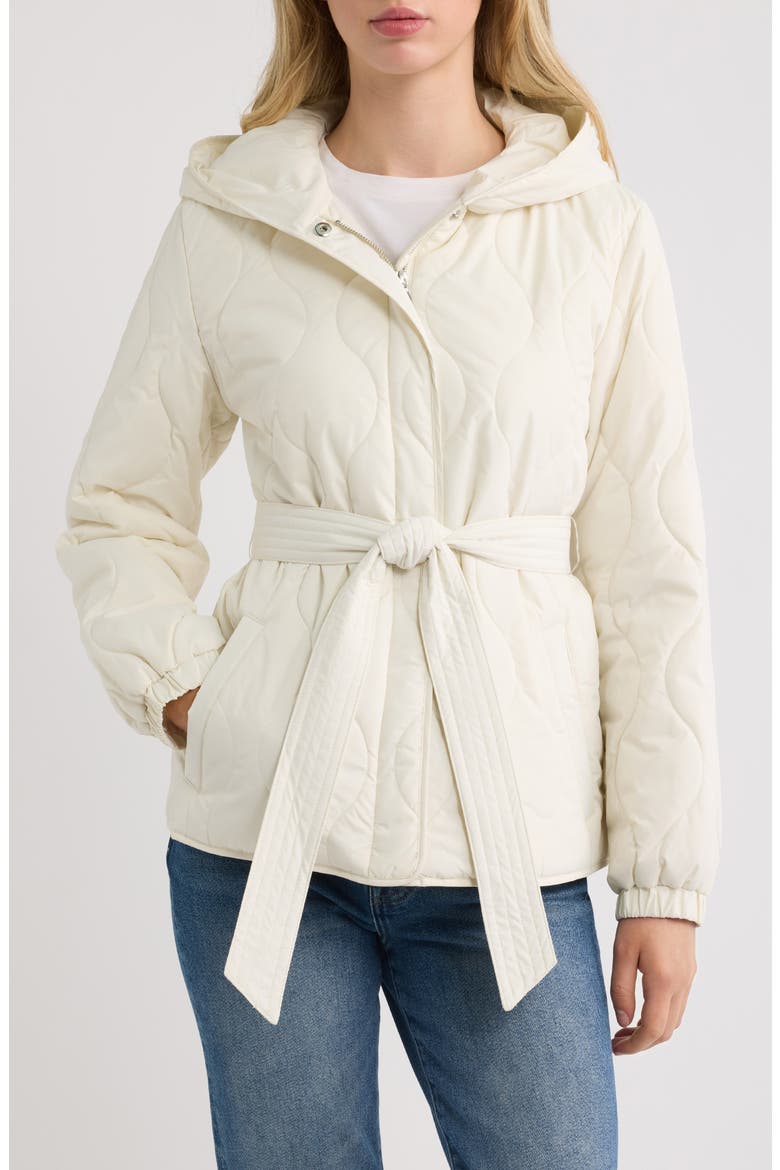 Belted Hooded Soft Puffer Coat, Main, color, CREAM