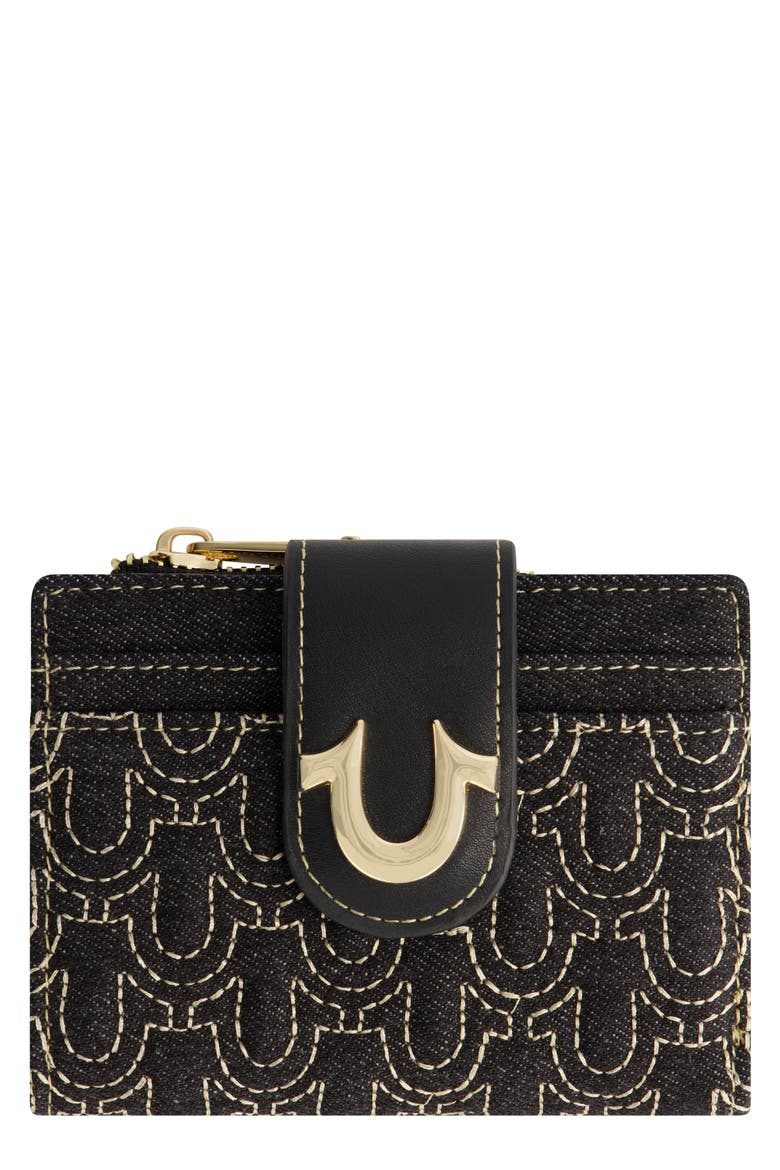 Horseshoe Quilted Small Wallet, Main, color, BLACK