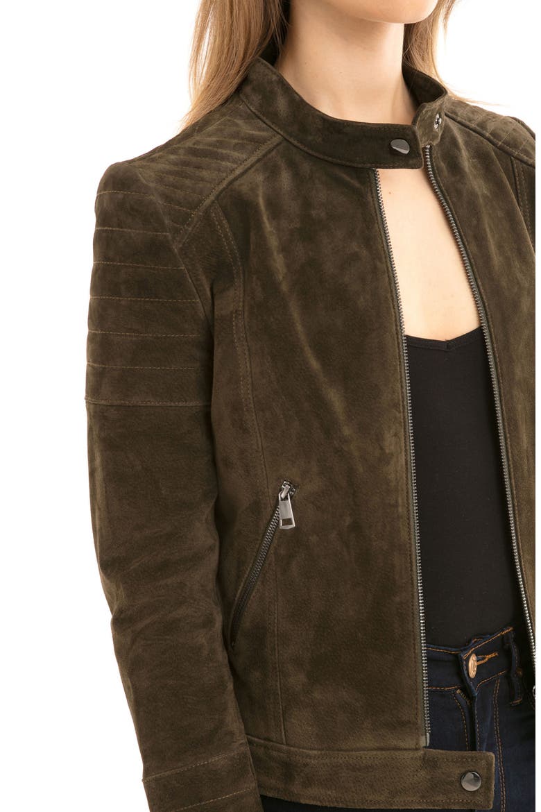 Suede Moto Jacket, Alternate, color, OLIVE
