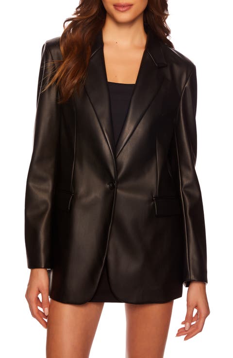 Faux Leather One-Button Boyfriend Blazer