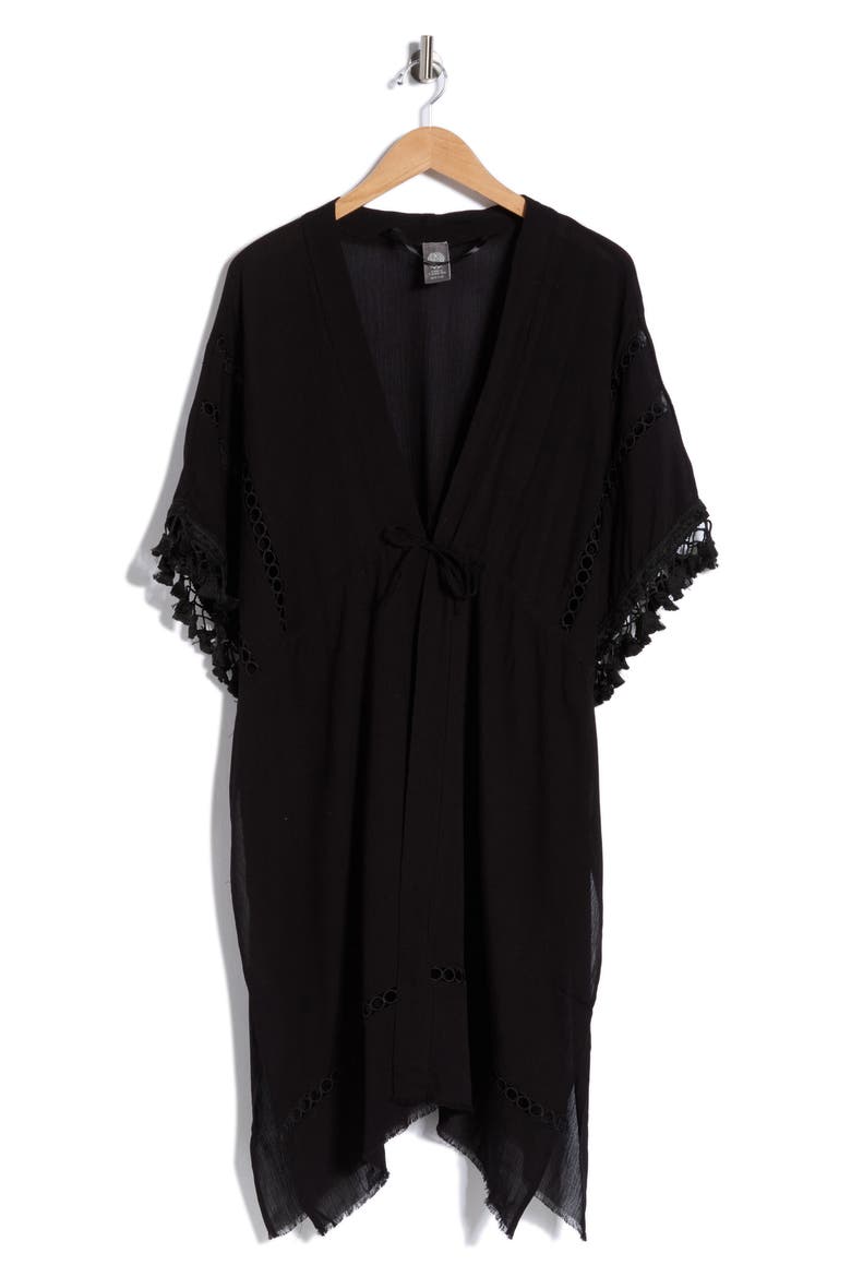 Crinkle Cinched Waist Duster, Alternate, color, BLACK