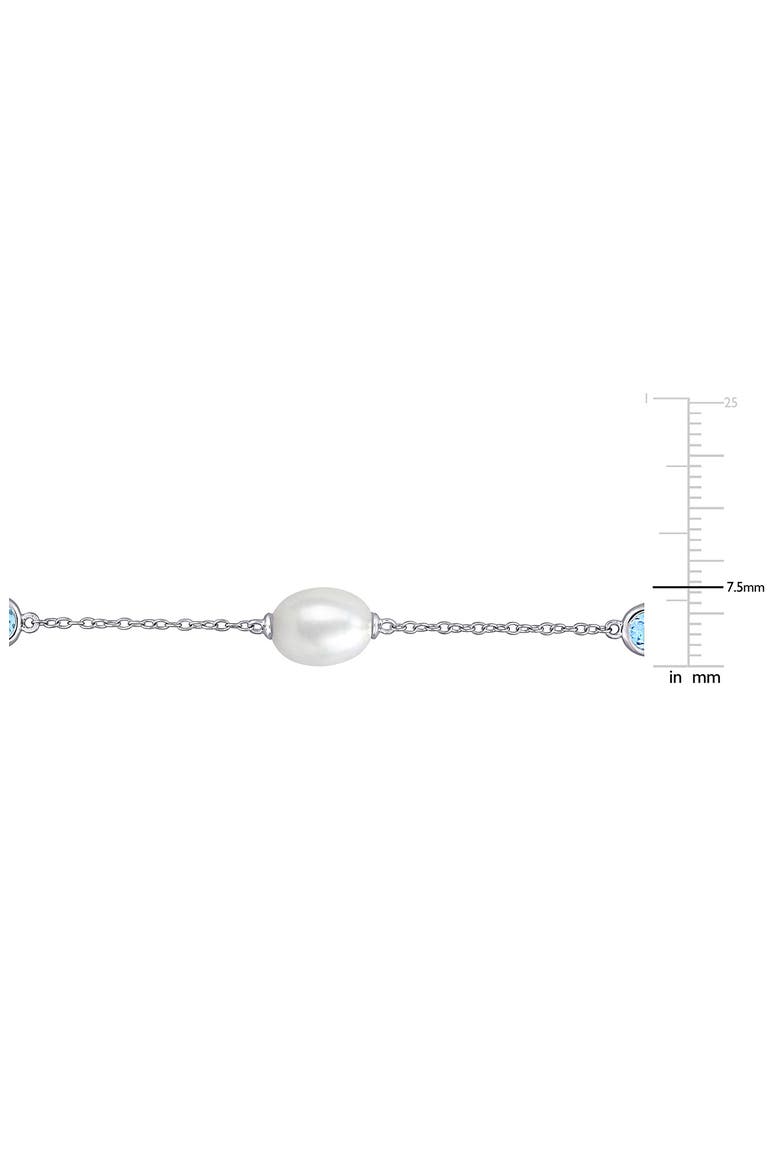 Sterling Silver Cultured Pearl and Blue Topaz Station Necklace, Alternate, color, BLUE