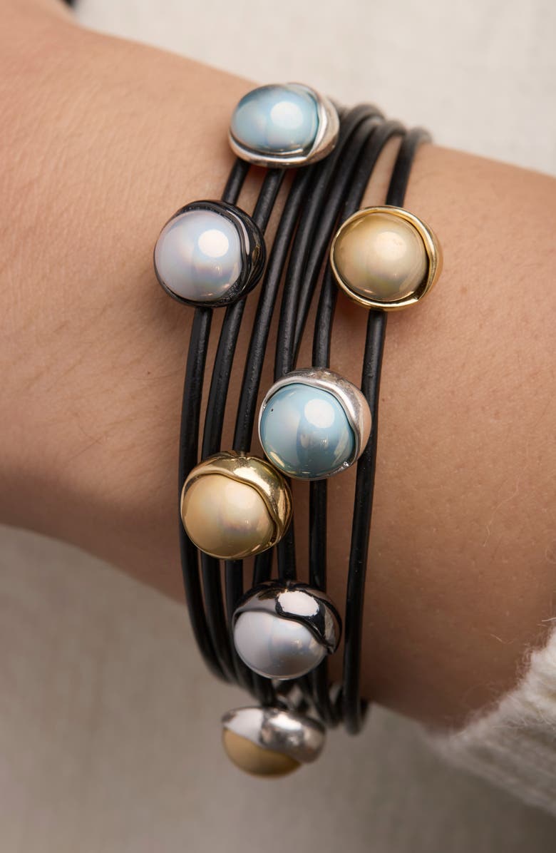 SAACHI Colorful Sphere Leather Cord Bracelet, Alternate, color, Black