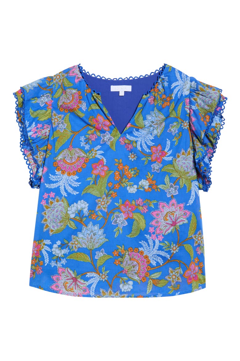 Sunlit Floral Print Ruffle Top, Alternate, color, COBALT-MULTI