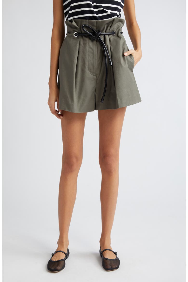 Origami Belted Stretch Cotton Shorts, Main, color, ARMY