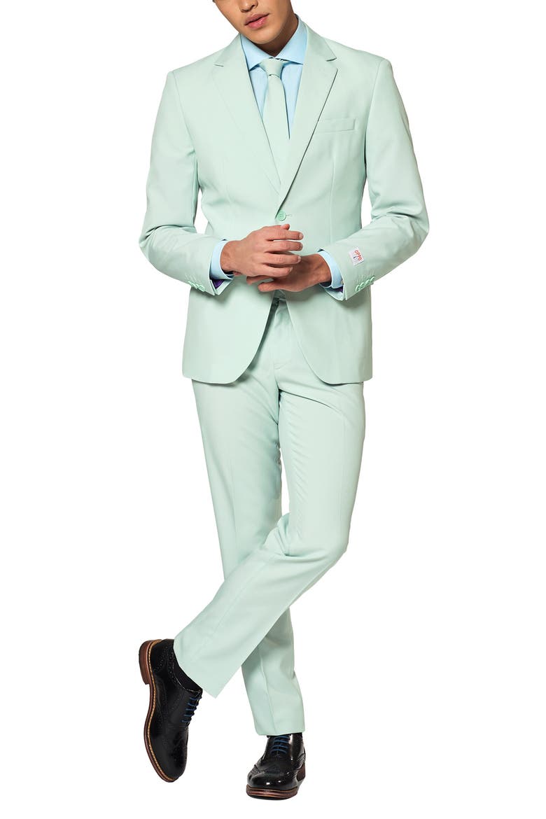 Magic Mint Pastel Slim Fit Two-Piece Suit & Tie Set, Main, color, TEAL/ MINT