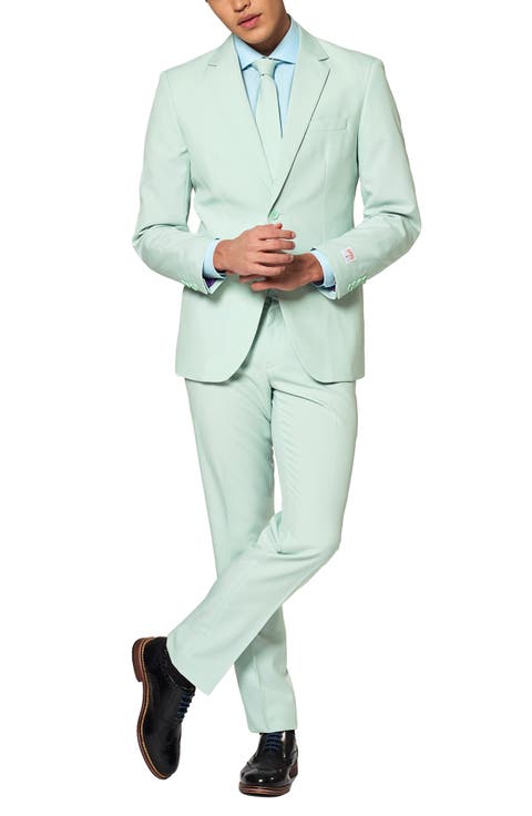 Magic Mint Pastel Trim Fit Suit & Tie