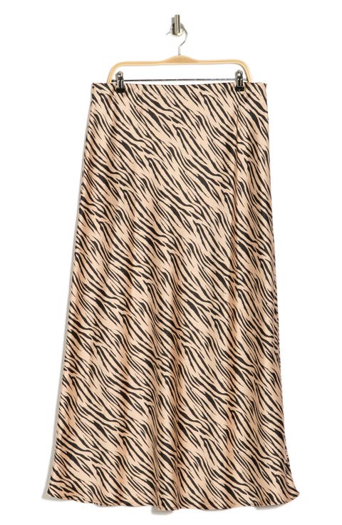 Zebra Print Satin Maxi Skirt (Plus)