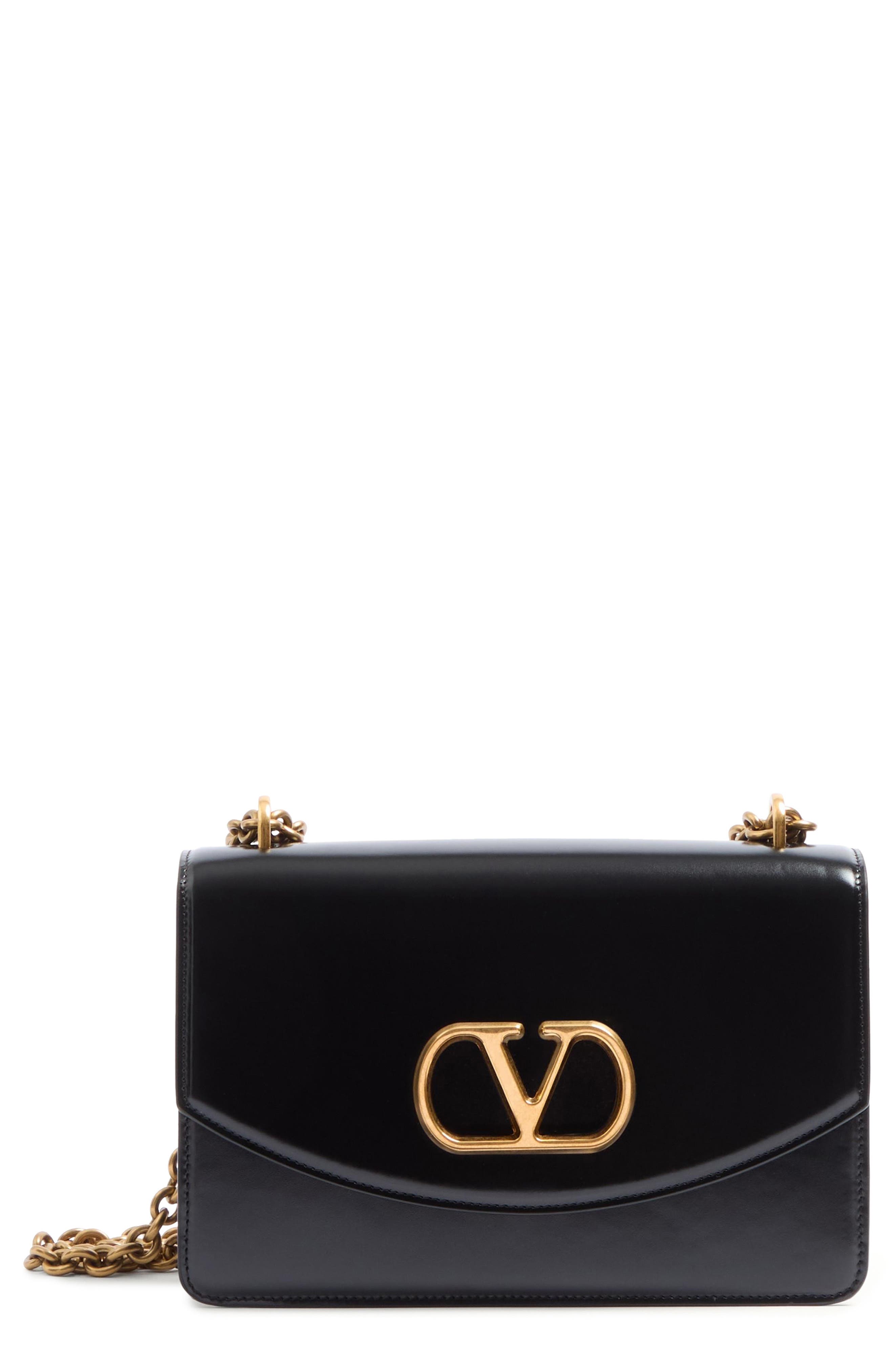 Valentino Garavani Vain VLOGO Leather Shoulder Bag, Main, color, Black